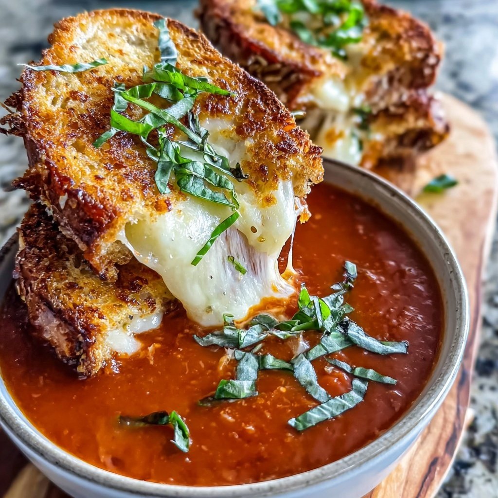Cozy Tomato Basil Soup With Grilled Cheese