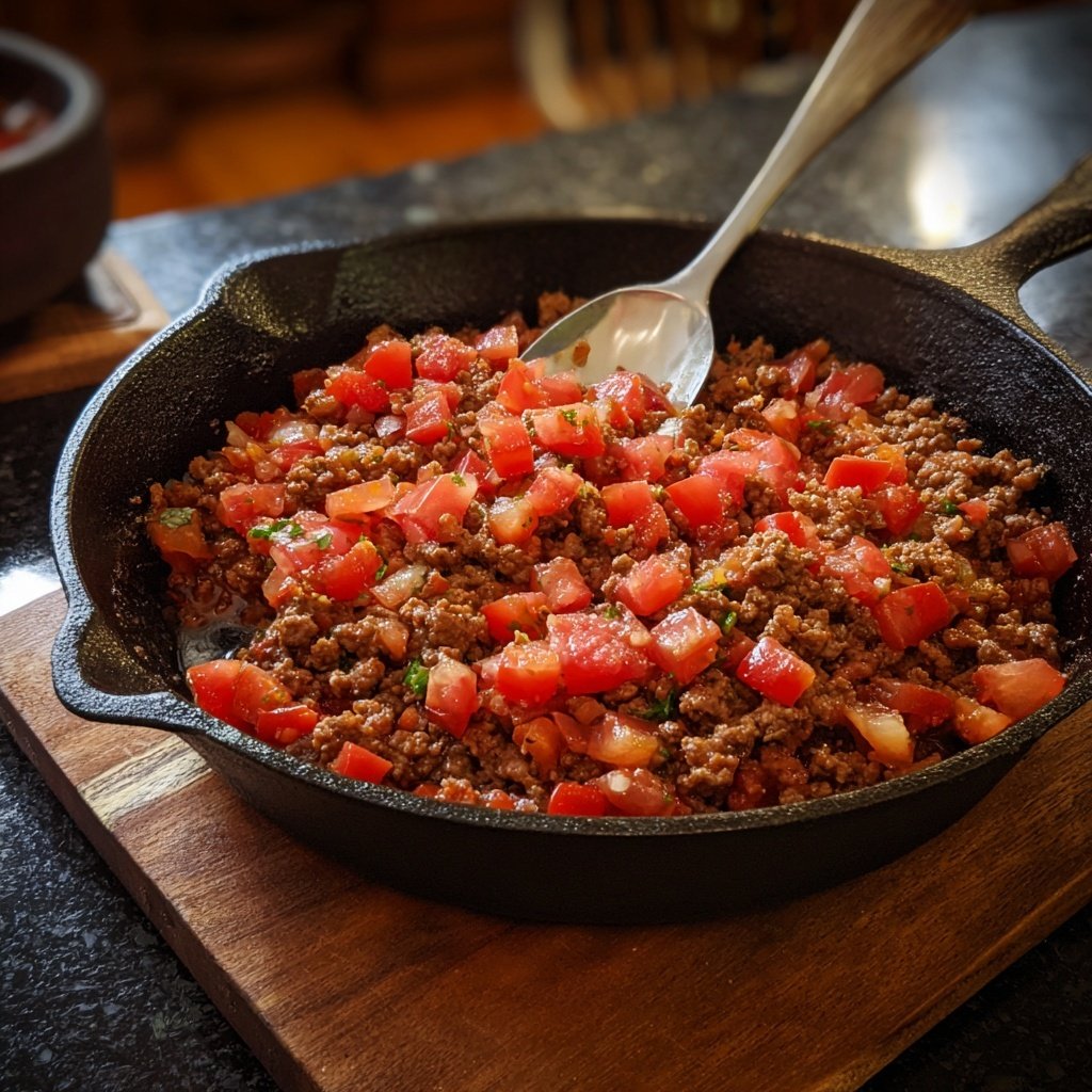 Hamburger Meat And Tomato Skillet