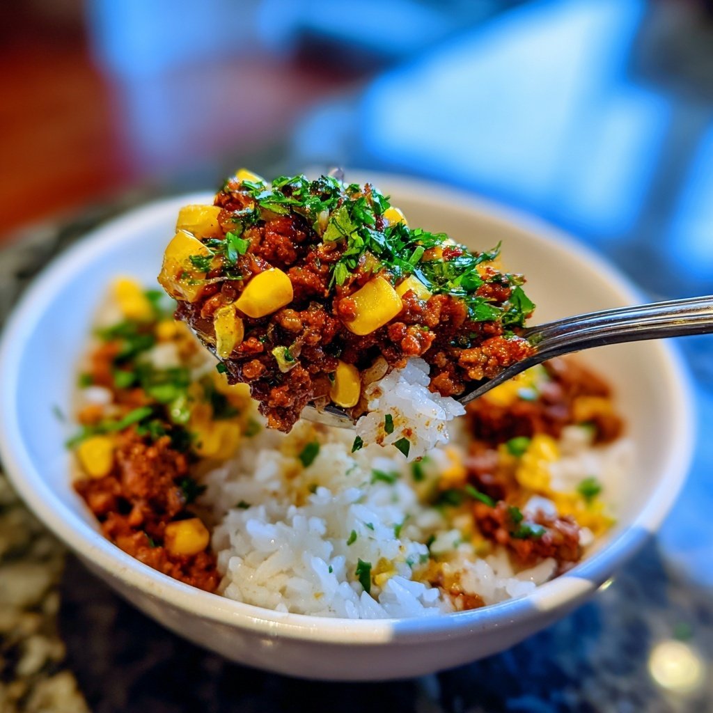 Ground Beef And Sweet Corn Rice Bowl