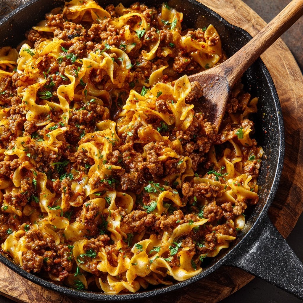 Ground Beef And Noodle Skillet